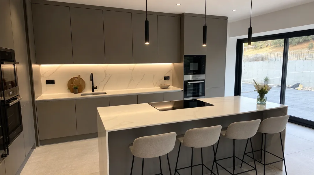 Cocina con isla central acogedora - tendencias en reformas 2026 para Vallirana